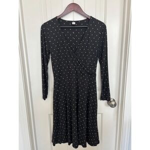 Old Navy Midi Wrap 3/4‎ Sleeve Dress Size Medium off-black polka dots stretchy